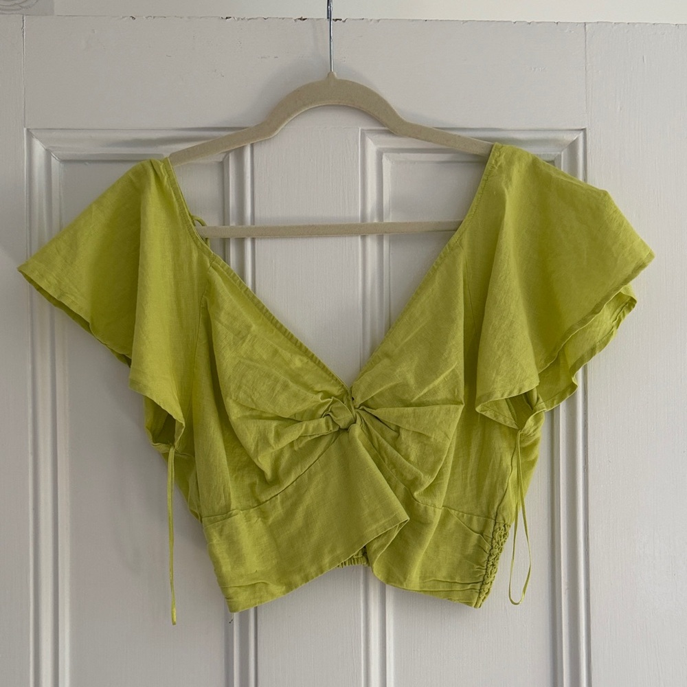 Anthropologie Tie-Front Flutter Sleeve Crop Top